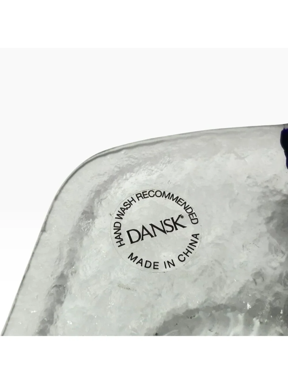 Dansk Glass Escargot Deviled Egg Platter Tray Dark Blue Handles Textured Clear